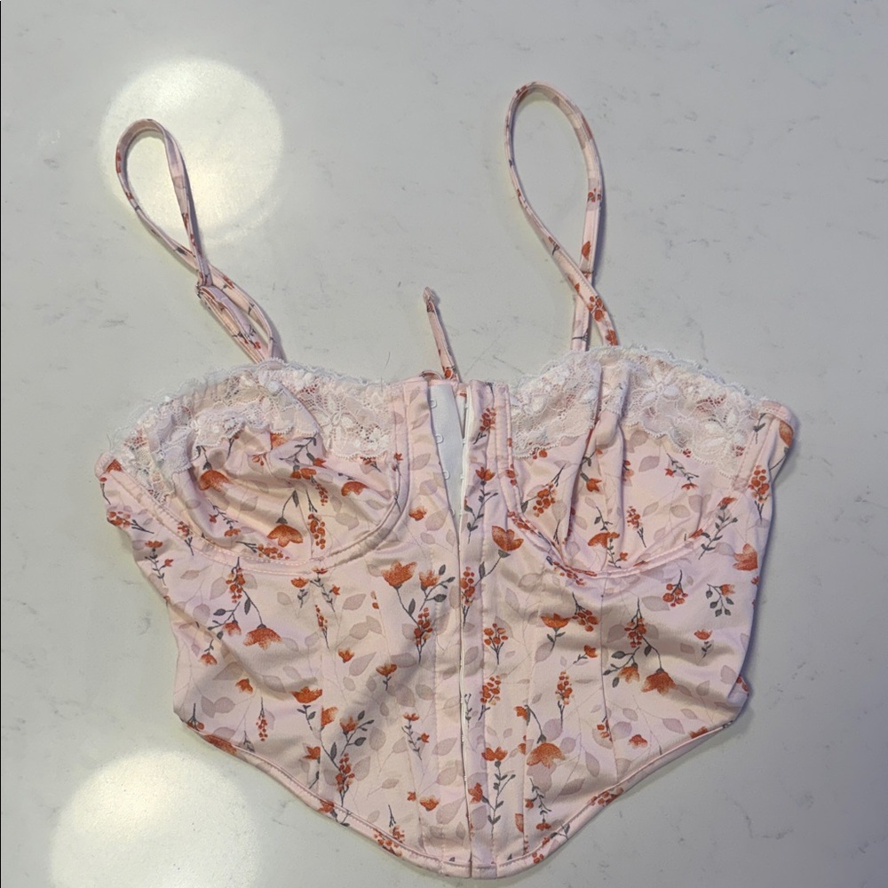Floral Corset Top with Lace Trim